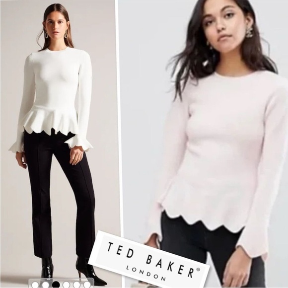 Ted Baker Lillyyy Fitted Peplum Top Ivory Long Sleeve Knit Stretch 3 US 8-10 NEW - Picture 10 of 12